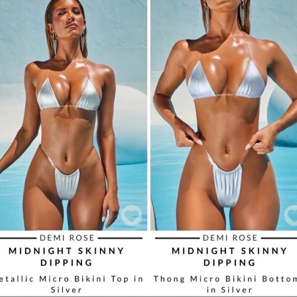 Oh Polly NWT Silver Metallic “midnight Swim” HTF micro Bikini*read*clear straps - Picture 1 of 4